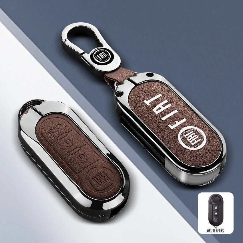 Leather Car Remote Key Case Cover Shell Protector for Fiat Ducato 500 500L Panda Grande Punto Lancia Musa Keychain Accessories