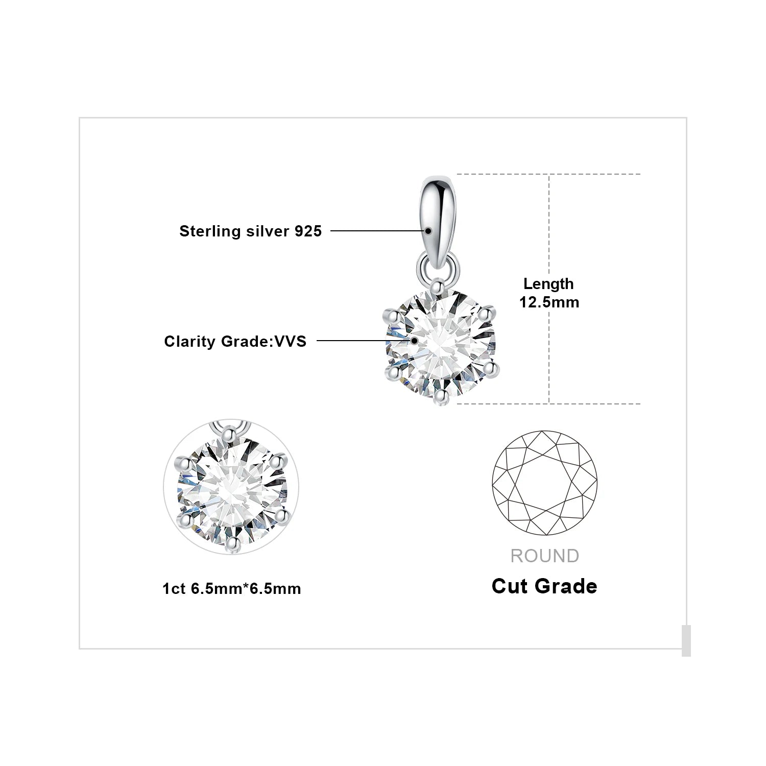 Round Cut Moissanite Solitaire Pendant
