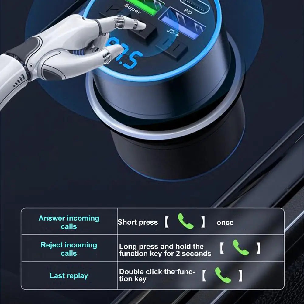 Car Cigarette Lighter Bluetooth 5.0 Car FM Transmitter PD Type-C Dual USB Ambient Player Car MP3 Charger Smartphone Charge