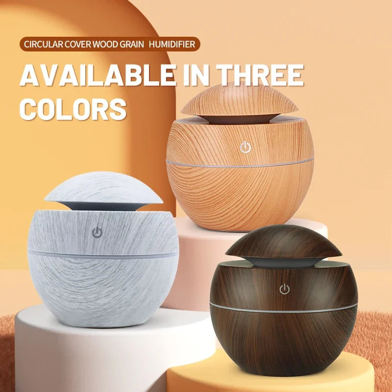 USB Ultrasonic Cool Mist Sprayer Essential Oil Diffuser Wood Grain Electric Air Humidifier Purifier for Home office and Car