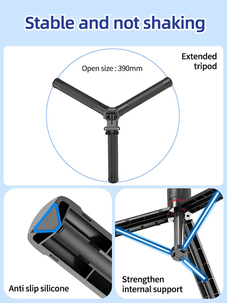 Foldable Selfie Stick Doule LED Fill Light with Wireless Bluetooth Remote Desktop Tripod Stand For iOS Android Smartphone Holder