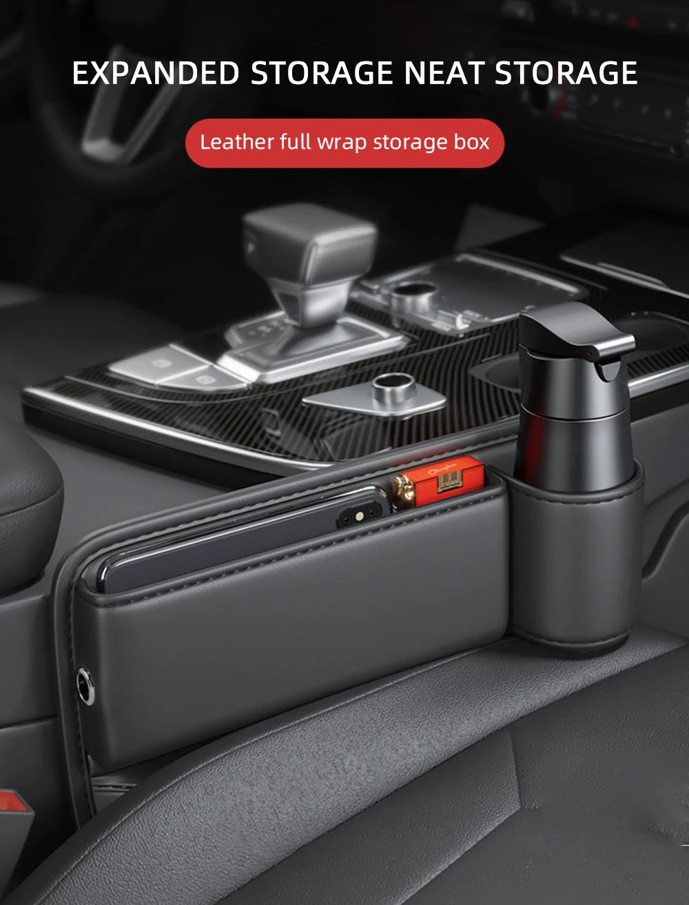 Multifunction Car Seat Gap Leak-proof Storage Bag  PU Leather Seat Slot Organizer BoxFor Car Seat Gap Filler With Cup Holder