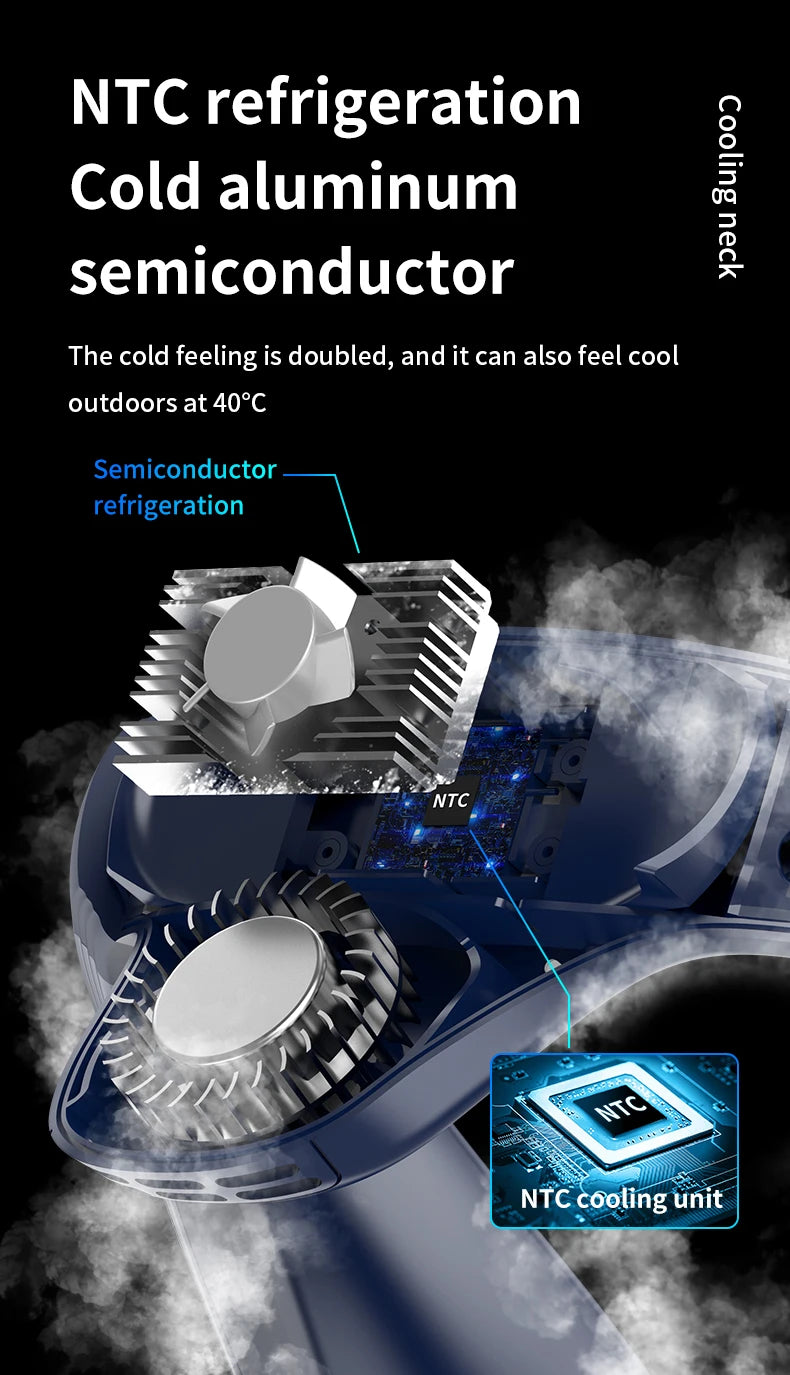 Portable Semiconductor Cooling Neck Fan with 5200mAh Battery