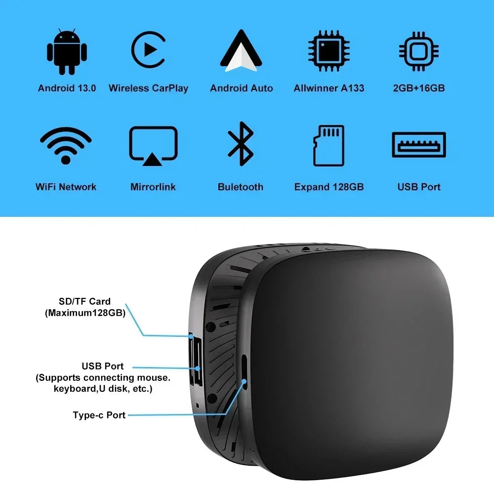 Android13 CarPlay Android Auto A133 Ai Box Wireless Box for Netflix YouTube Wireless Carplay Car Smart Systems for Wired Carplay