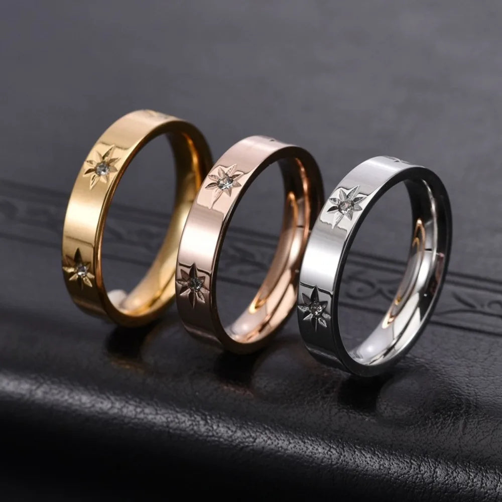4mm Gold / Silver Style Plated Sunflower Zircon Titanium Steel Ring