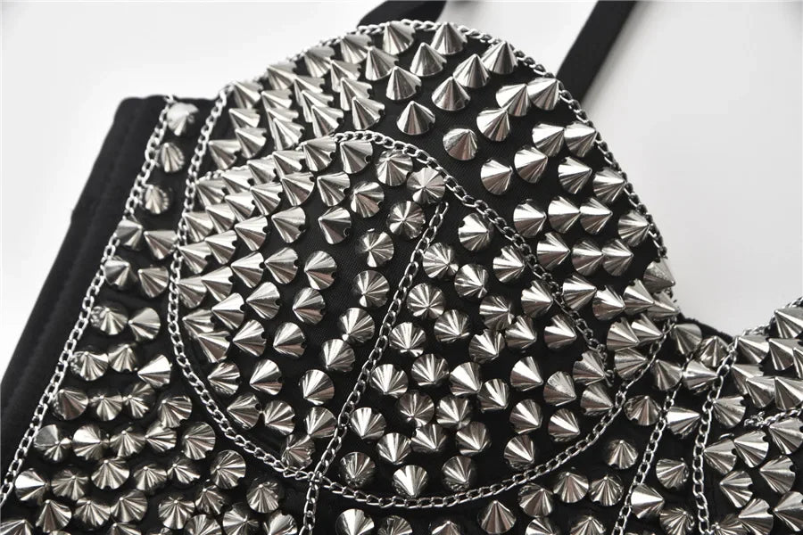 Silver Rivet Steampunk Gothic Push Up Bralette Crop Top