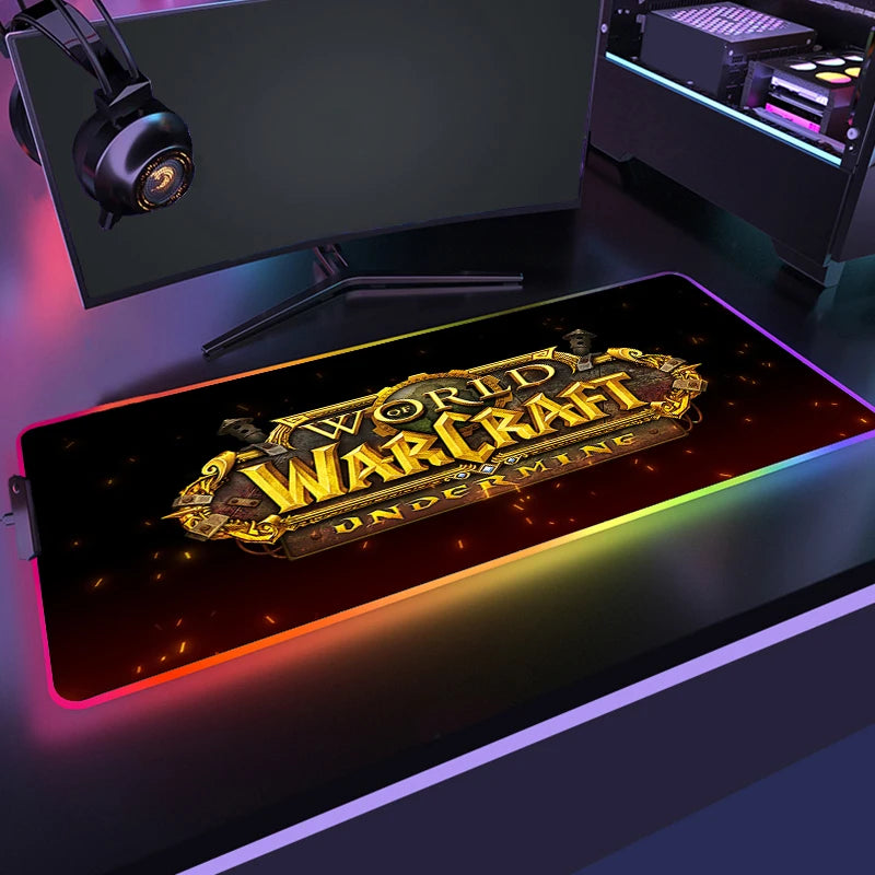 400x900 World Of Warcraft LED Backlight Gaming Mousepad HD Printing RGB Mouse Pad Non-Slip Rubber Deskmats Keyboard Desk Mat XXL