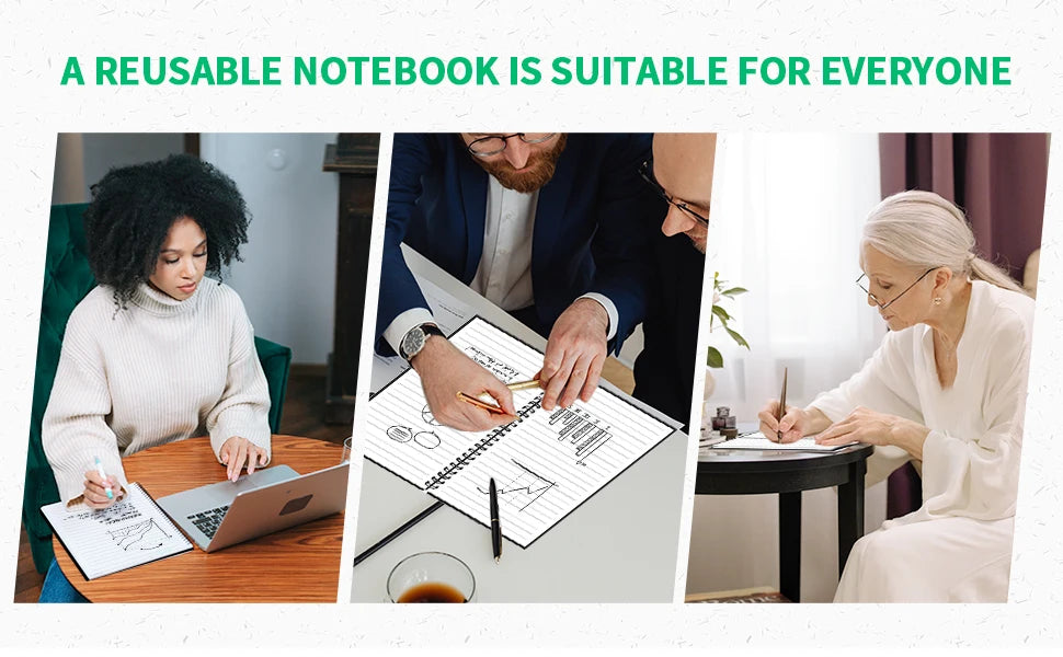 Reusable Smart Notebook A5 PU Leather with Storage Function 6 Page Styles Endlessly Reusable Note Pad Pen Self-Stick Notes Wipe
