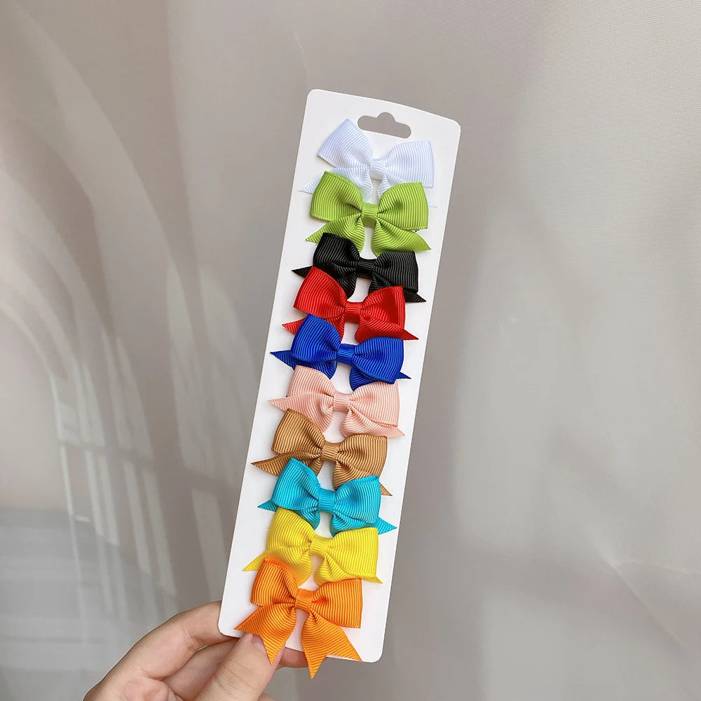 Conjunto de 10 Ganchos de Cabelo de Laço de Cor Sólida para Meninas Bebés, Fitas de Cabelo Artesanais com Laço, Mini Molas de Cabelo, Acessórios de Cabelo