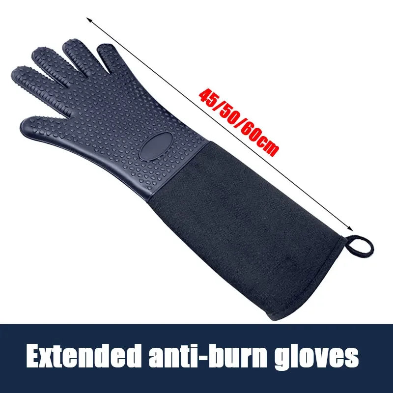 Extra Long Heat Resistant Silicone Oven Mitts with Quilted Liner