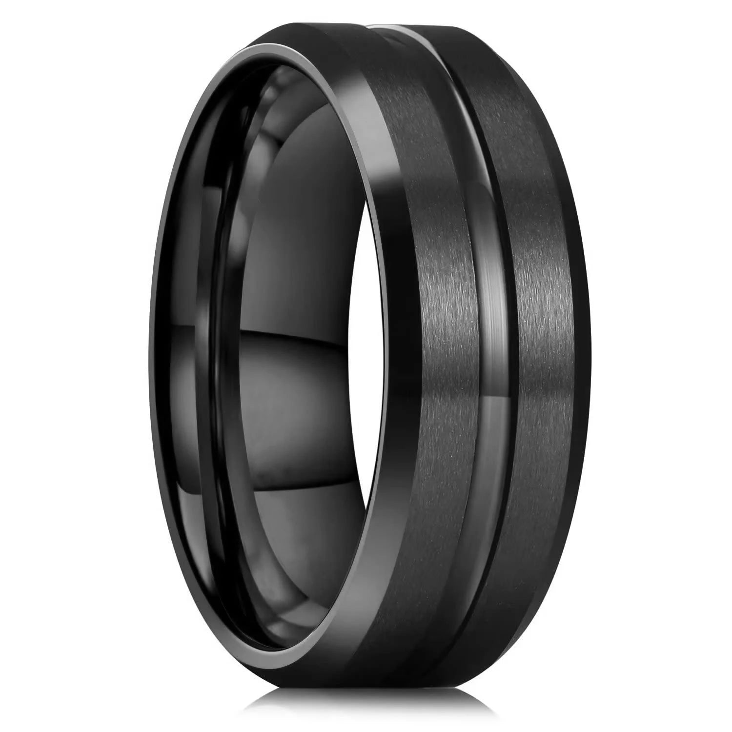 8mm Brushed Stainless Steel Step Edge Ring Multi-Color Collection