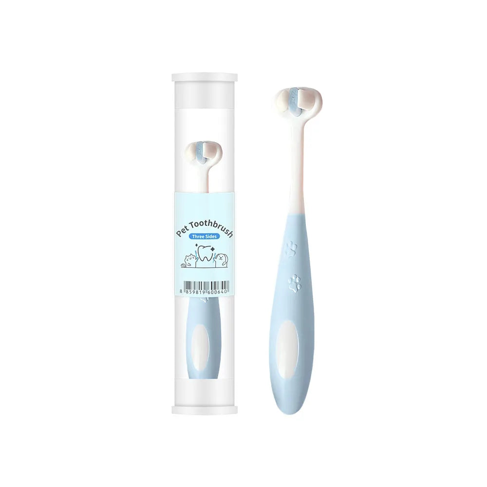 Escova de Dentes para Animais de Estimação 360 Graus Cabeça de Escova de 3 Lados Limpa Suavemente Gengivas e Dentes Conjunto de Pasta de Dentes e Escova de Dentes para Cães e Gatos