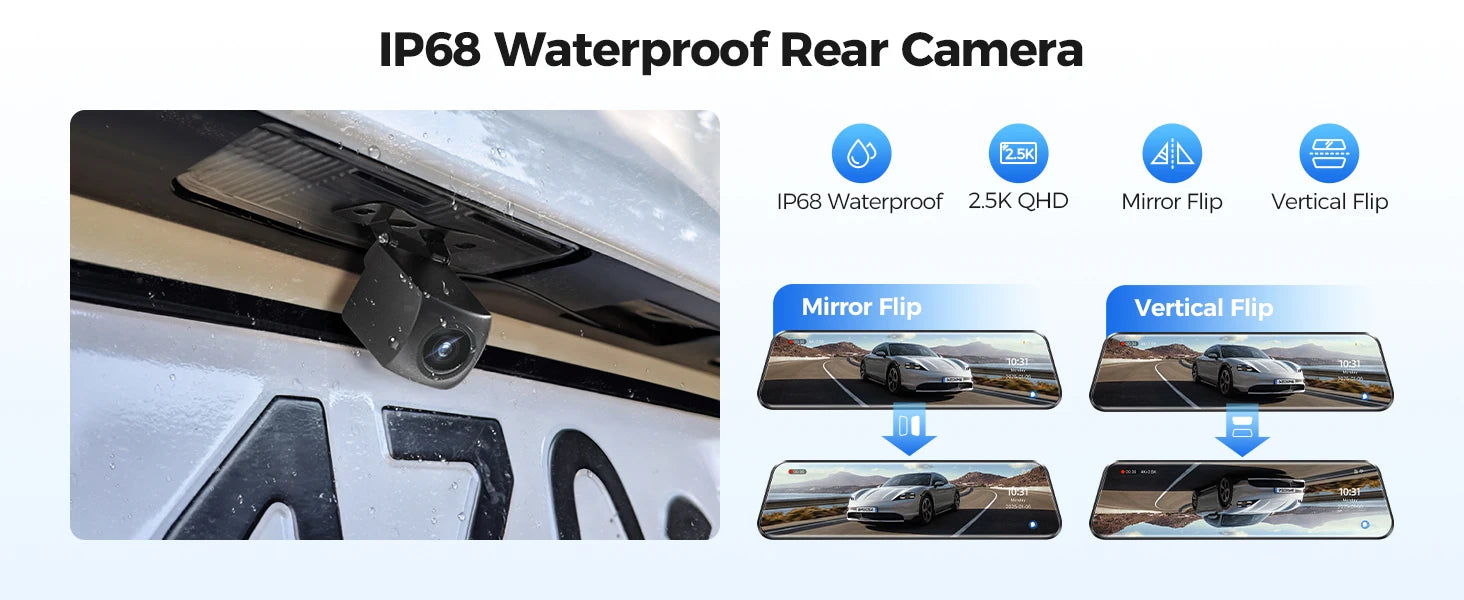 AZDOME PG17 MAX Front and Rear Dash Cam 12 Inch Touch Screen Car DVR 4K+2.5K Rearview Mirror Camera GPS WIFI Voice Control ADAS