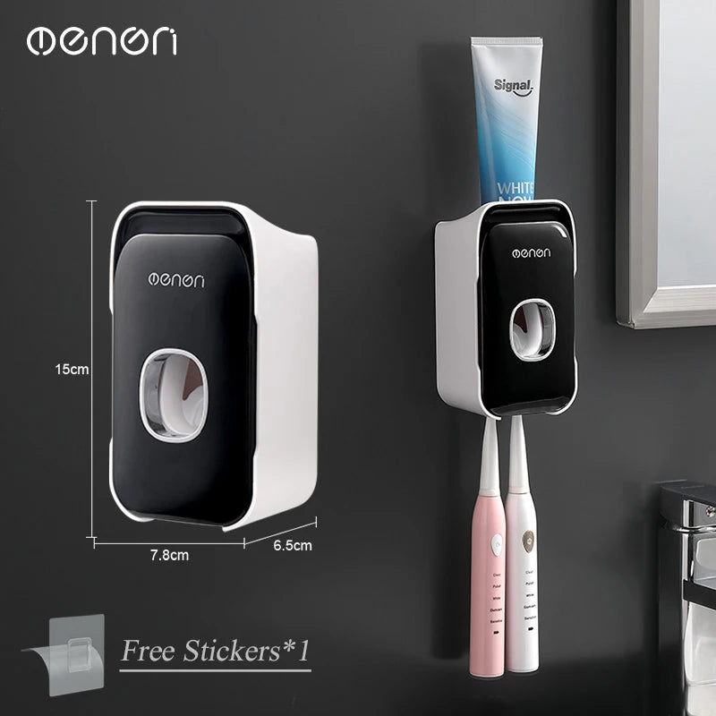 MENGNI Automatic Toothpaste Dispenser Wall-Mounted Bathroom Toothpaste Squeezer Punch-Free Toothbrush Holder Rack Bathroom Acces