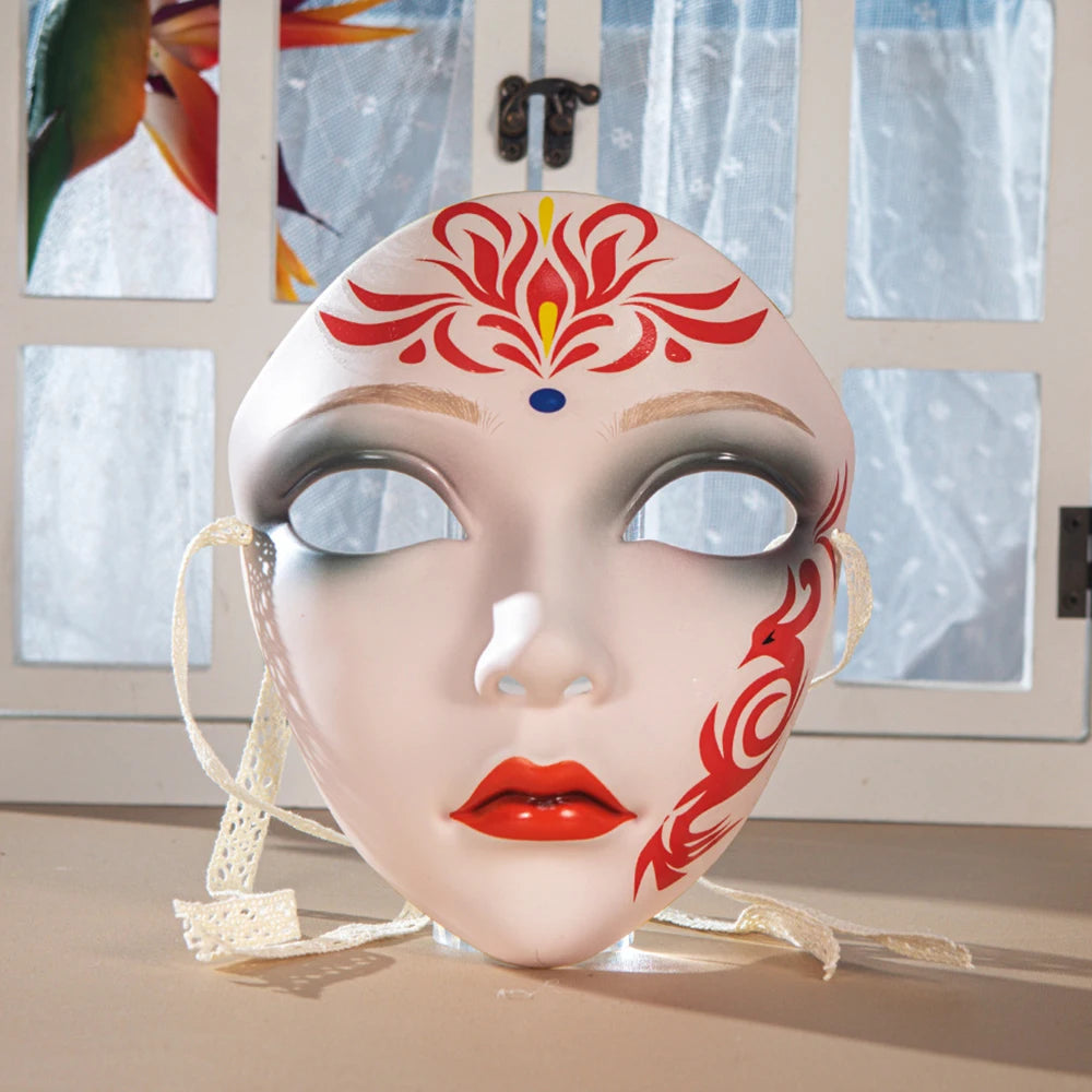 Beautiful Woman Mask Full Face Chinese Ancient Style DIY Hand-painted Decor for Masquerade Party Props Hanfu Costume Accessories
