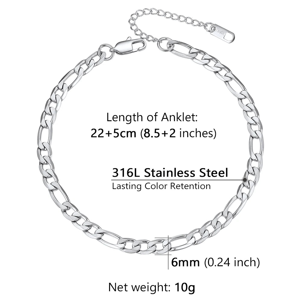 Stainless Steel Multi-Style Anchor and Curb Chain Anklet
