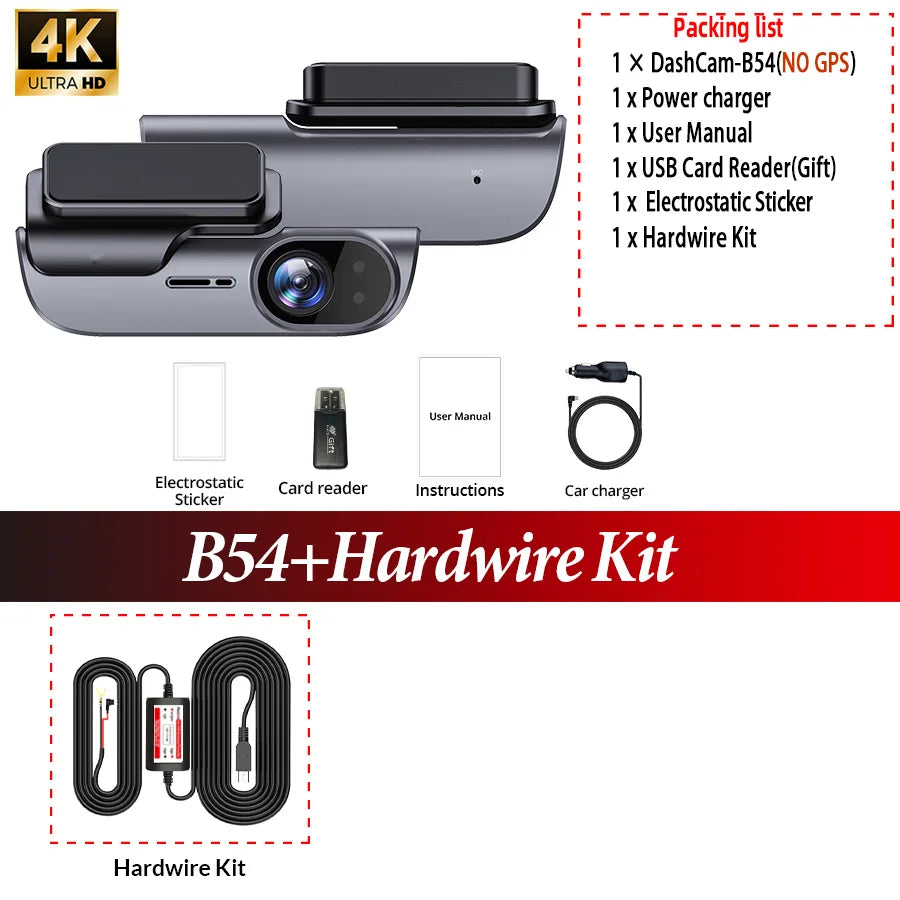 ACCEO Car Dashcam Auto 4K Front Car DVR Night Vision Support GPS and WiFi APP Loop Recording Video Car Recorder 24 Hour Parking