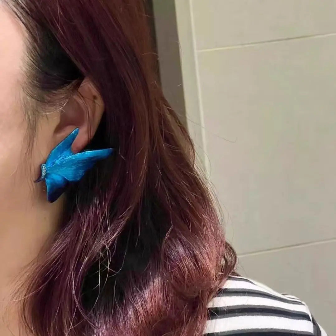 Elegant Blue Butterfly Wing Stud Earrings Vintage Jewelry Gift