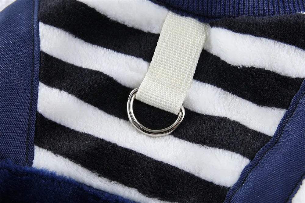 Warm Winter Fleece Dog Jumpsuit Coat with Leash Ring