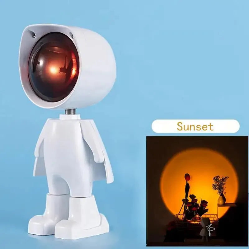 LED 7 Colors Light Sunset Light Astronaut Light Rainbow Projection Night Light 360 Degree Rotation Rechargeable Ambient Light