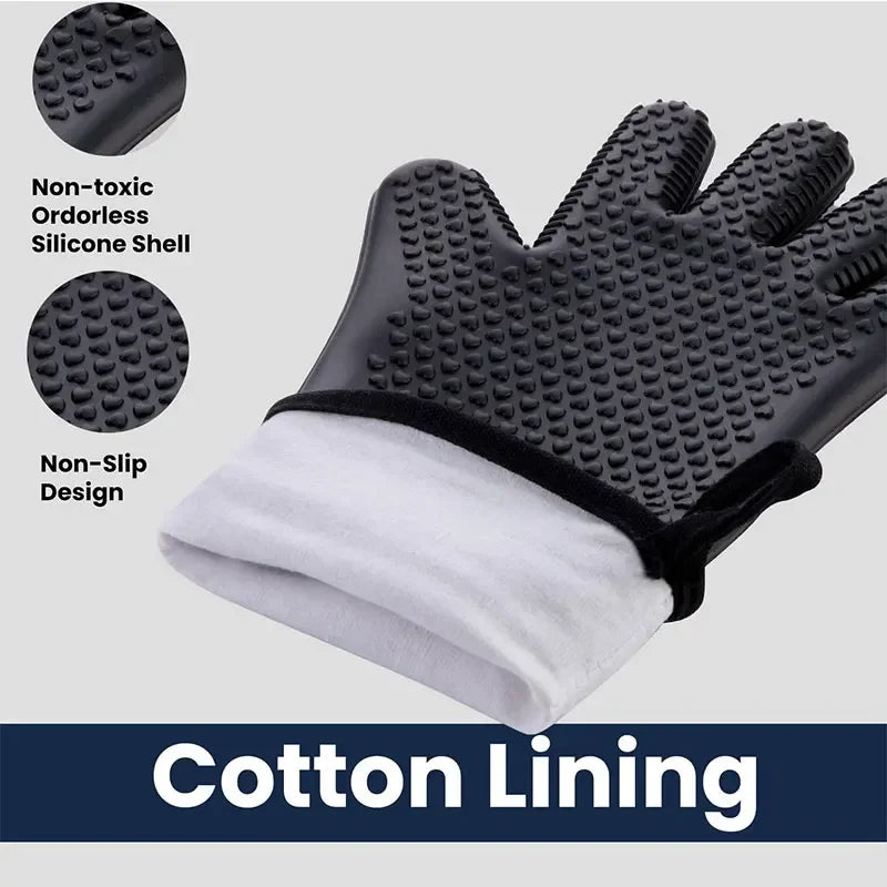 Extra Long Heat Resistant Silicone Oven Mitts with Quilted Liner