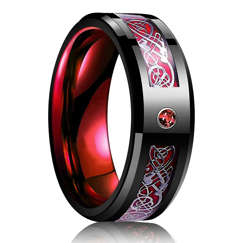 8mm Brushed Stainless Steel Step Edge Ring Multi-Color Collection