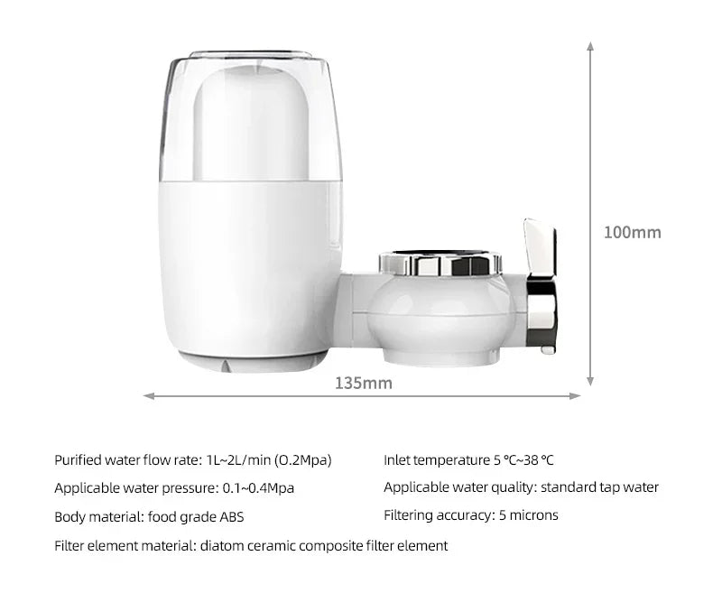 5-Layer Ceramic Faucet Water Purifier with Cleanable Filter