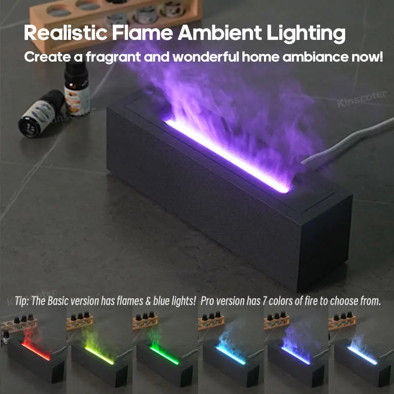 Flame Aroma Diffuser Air Humidifier Ultrasonic Cool Mist Maker Fogger LED Essential Oil Lamp Realistic Fire Difusor