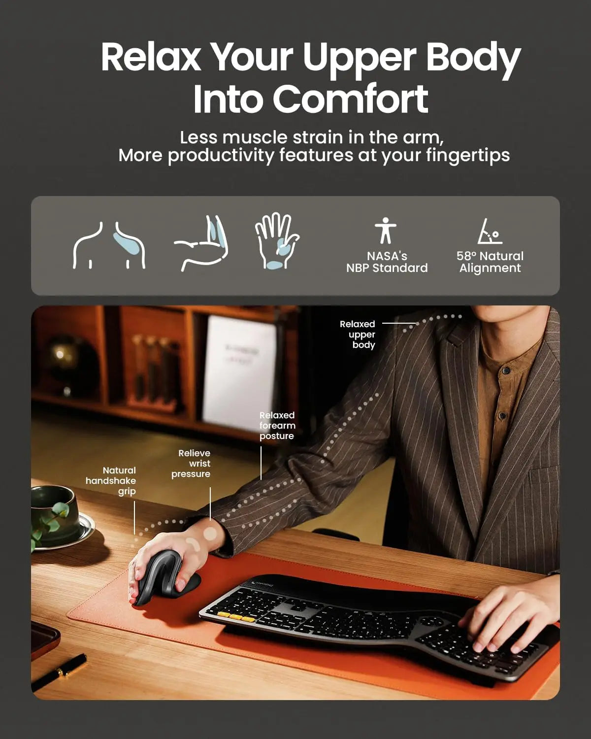 ProtoArc Ergonomic Mouse, EM11 NL Bluetooth Rechargeable Wireless Vertical Mouse 3 Multi-Device Connectivity for Computer/PC