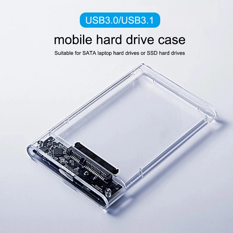 HDD Enclosure 2.5 SATA SSD External Hard Drive Case with 5Gbps USB 3.0 To Type C Transfer Speed Clear Harddisk Boxs Tool-Free