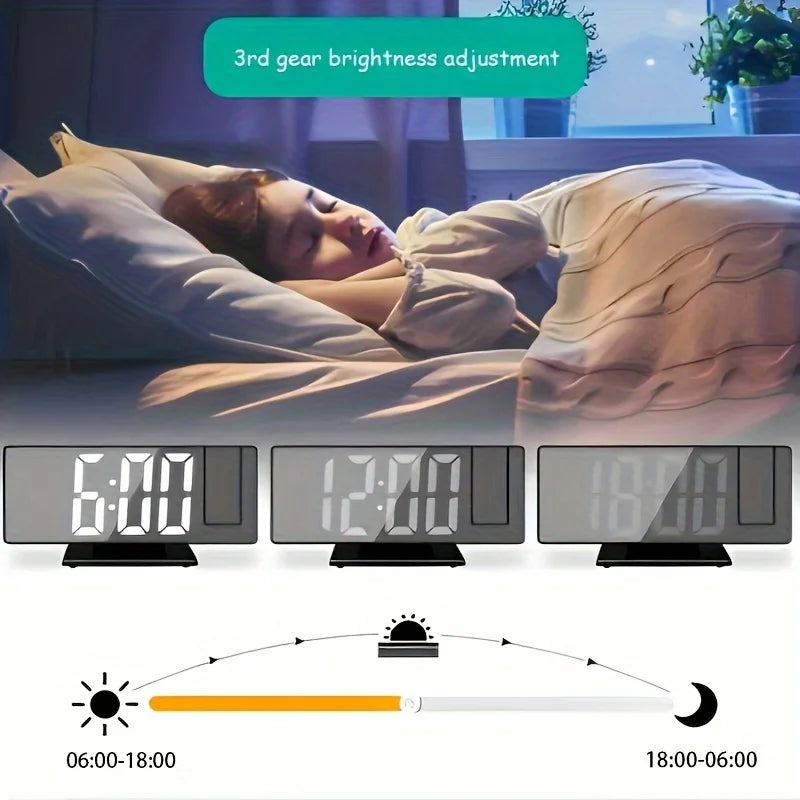 Mirror multifunctional projection alarm clock Intelligent luminous clock Bedroom large screen digital clock wall projection alar