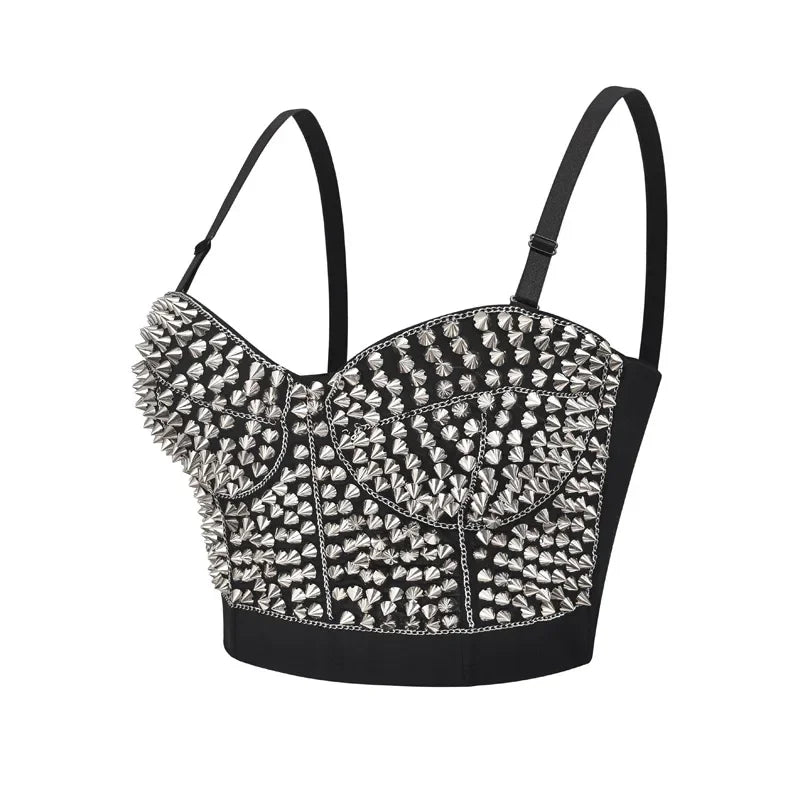 Silver Rivet Steampunk Gothic Push Up Bralette Crop Top