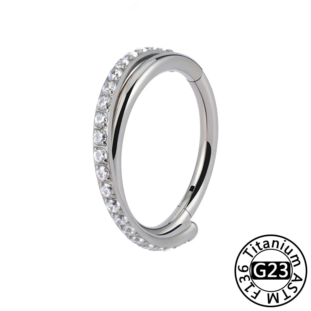 G23 Titanium 16G CZ Hinged Segment Clicker Hoop Piercing