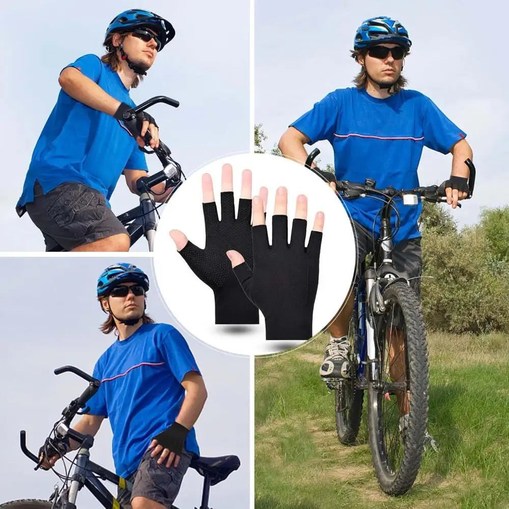 1 Pair Compression Gloves Hand Copper Arthritis Gloves Joint Pain Relief Half Finger Anti-slip Therapy Gloves For Womens Mens