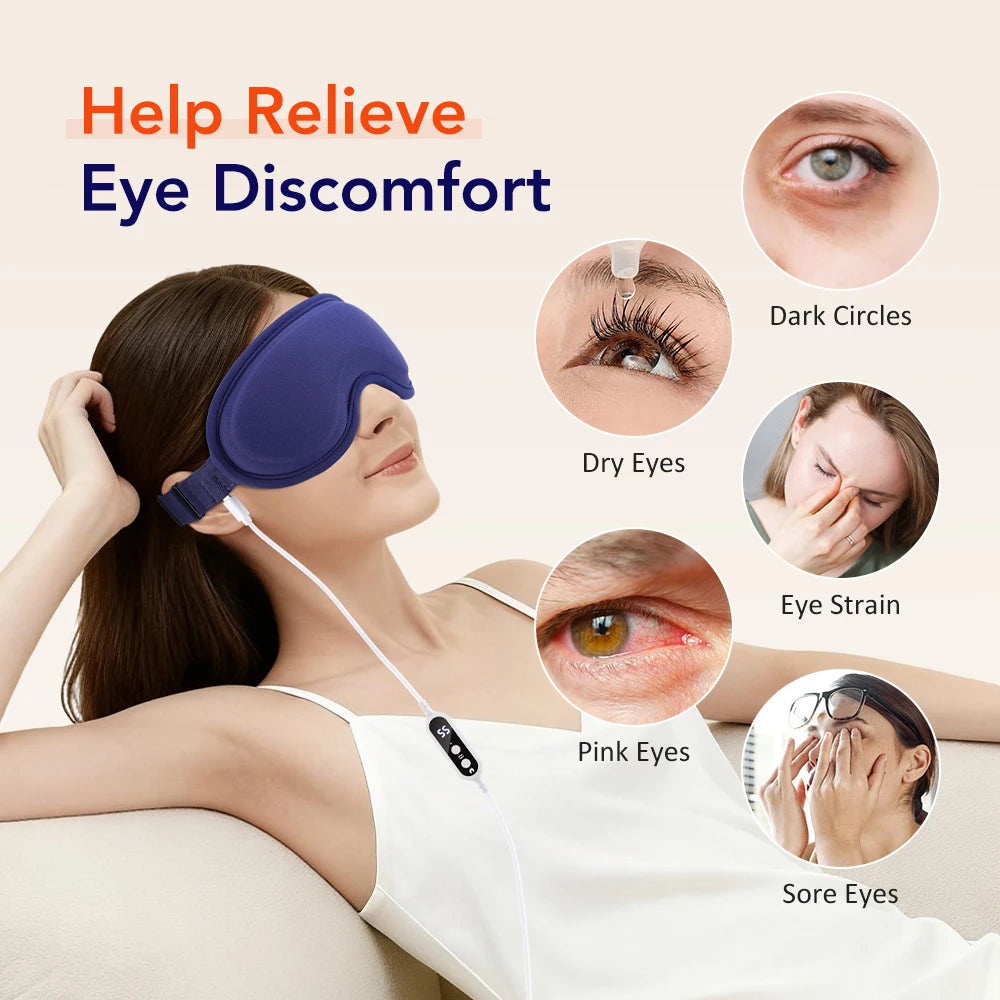 Hot Compress and Massage Eye Mask Electric Heated Eye Massager for Relieve Eye Strain Dark Circles Sleeping Mask Eyeshades