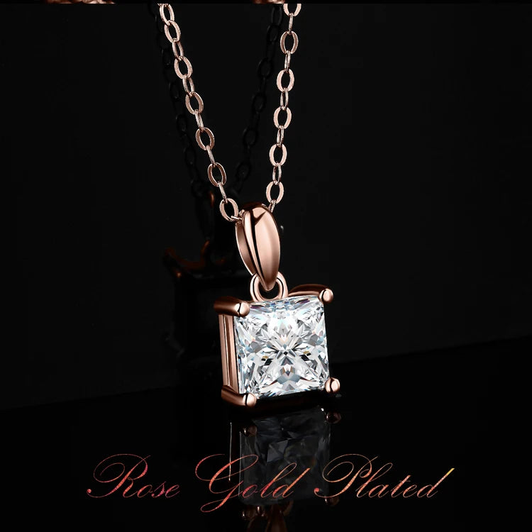925 Sterling Silver D Color Princess Cut Moissanite Necklace