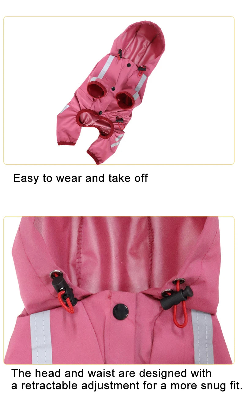 Reflective Waterproof Dog Raincoat Jumpsuit for Small Medium Pets