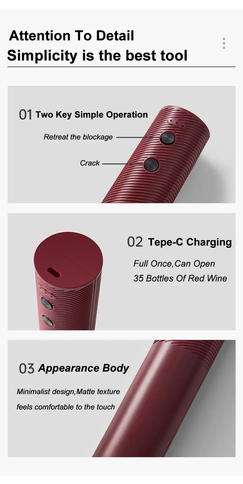 Automatic Wine Bottle Opener USB Rechargeable Electric Wine Corkscrew Opener One-click Button Wine Tools Bar Kitchen Products