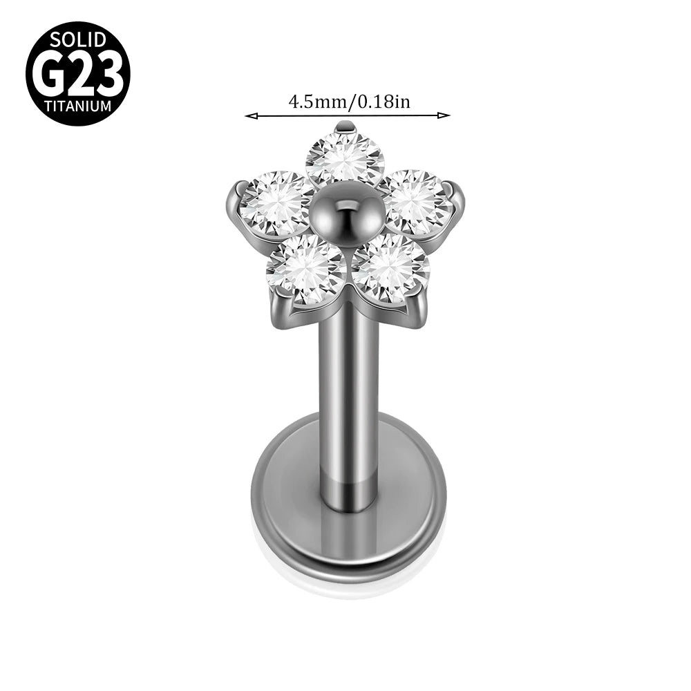 F-136 Implant Titanium Flower Zirconia 16G Labret Helix Piercing