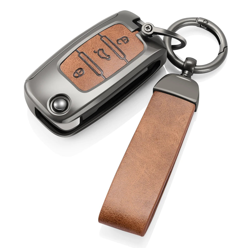 Zinc Alloy + Leather Car Key Case Cover for VW Polo Tiguan Passat Golf Jetta Lavida Golf Tiguan T-roc T-cross for Skoda Octavia