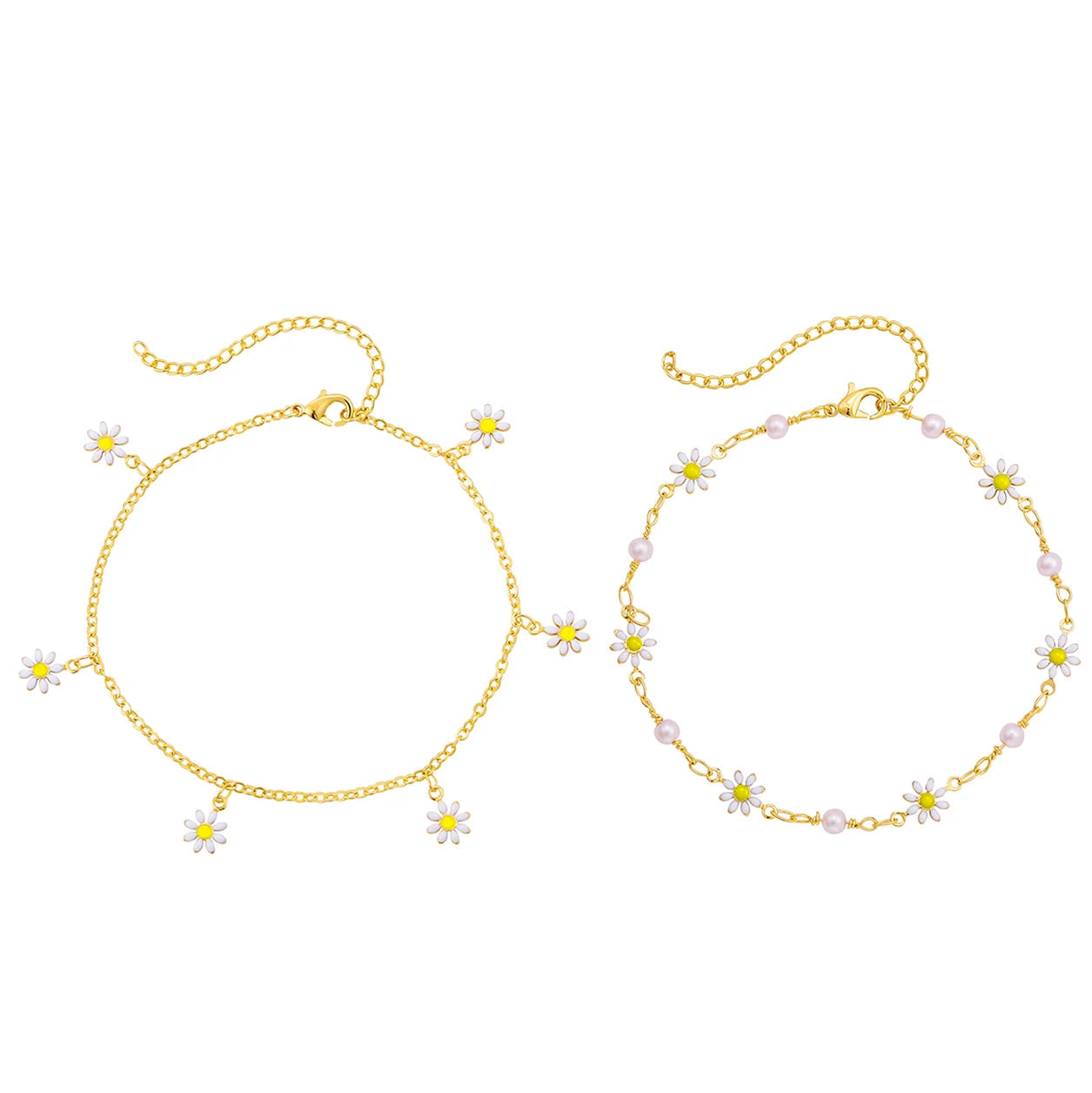 Pearl Daisy Flower Anklet Summer Beach Foot Jewellery
