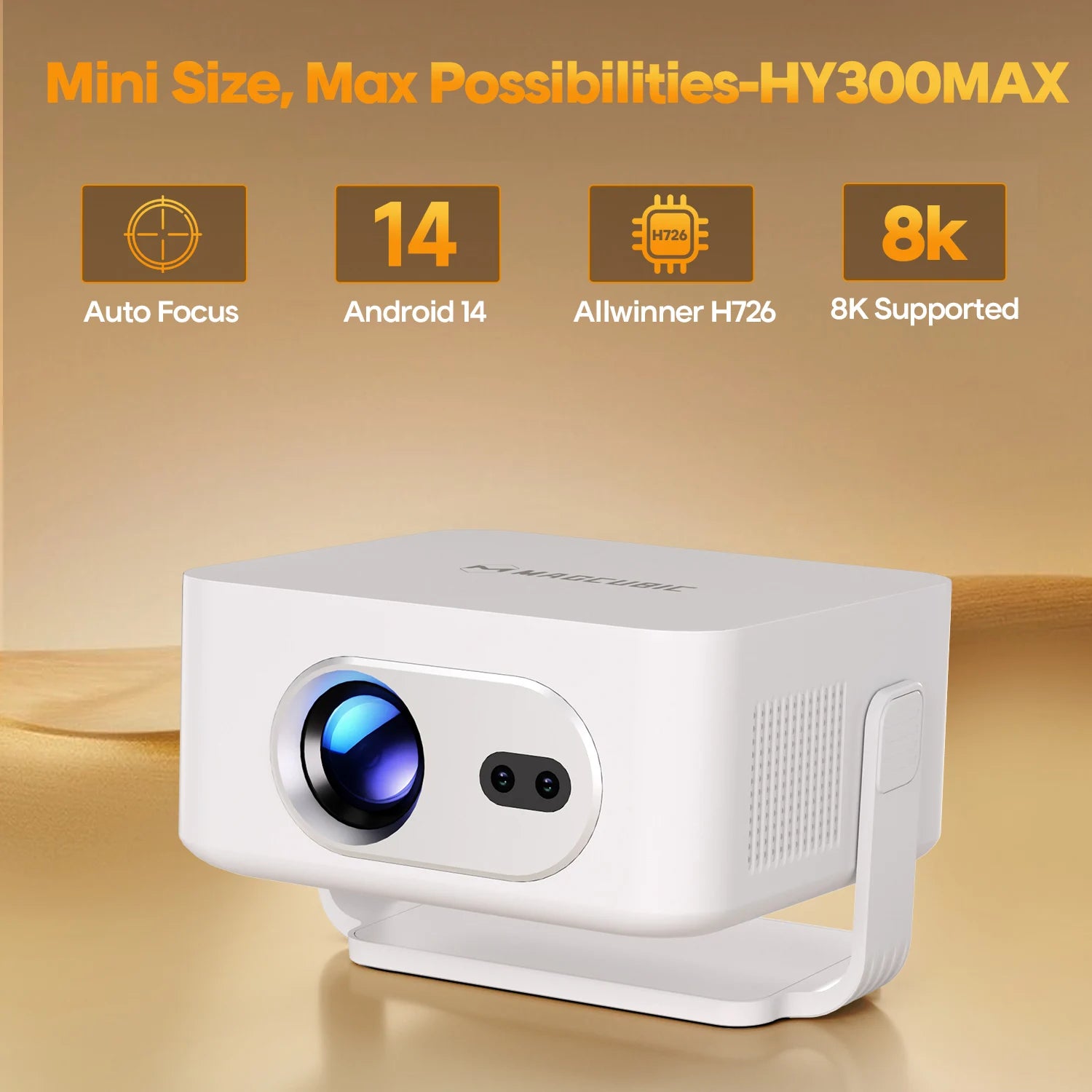 Magcubic Auto Focus Android 14 4K Projector 400ANSI 8K Native 720P HY300Max With Wifi6 BT5.4 Allwinner H726 Portable Outdoor