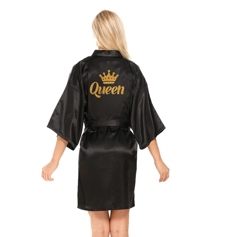 King and Queen Glitter Crown Satin Honeymoon Robes