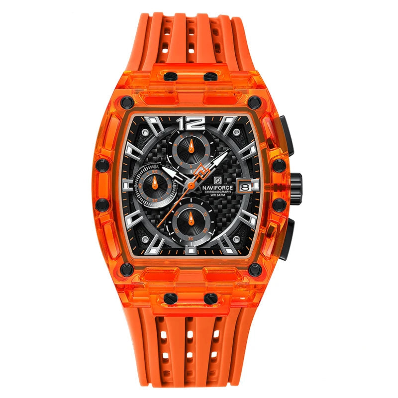 Naviforce NF7105 Tonneau Quartz Chronograph 5ATM Silicone Watch