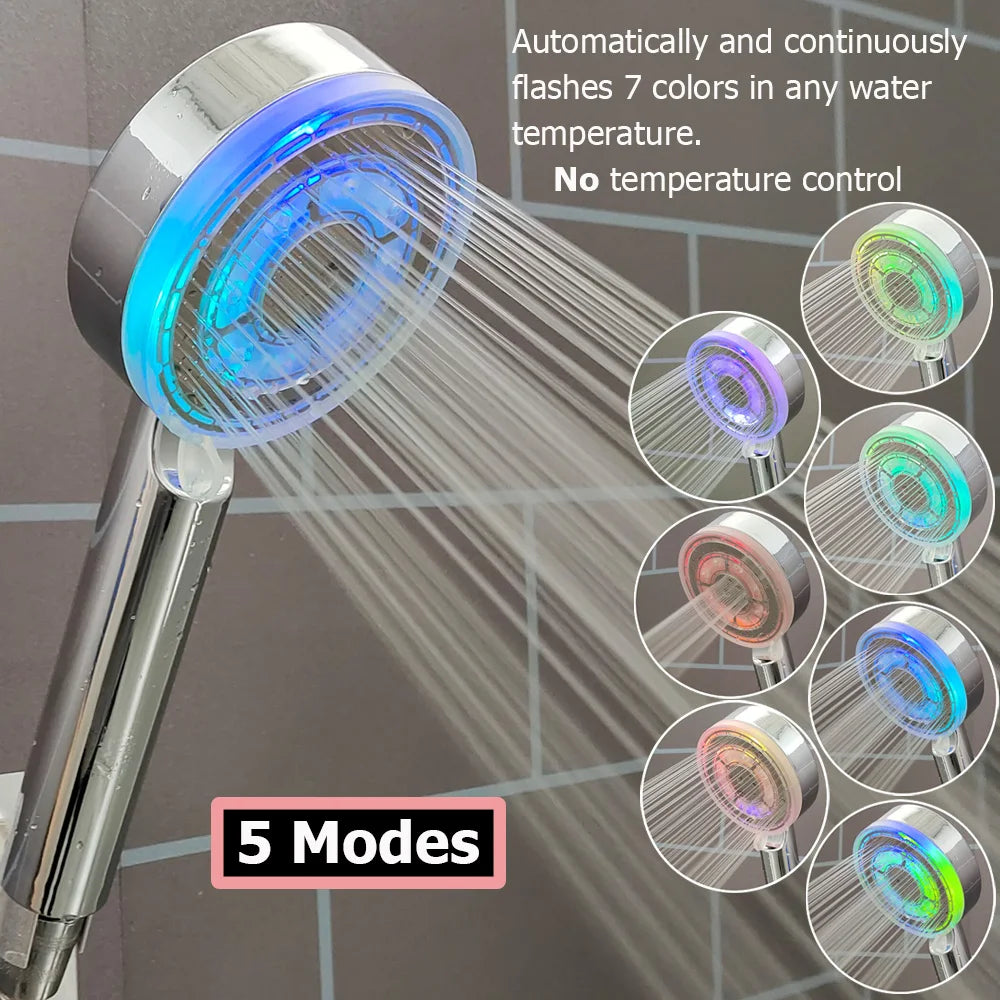 High Pressure 5 Modes LED Shower Head Colors Changes Saving Water Massage Spa Handheld Showerhead Bathroom Accessories