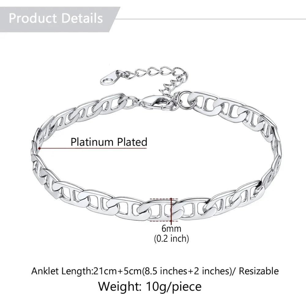 Stainless Steel Multi-Style Anchor and Curb Chain Anklet