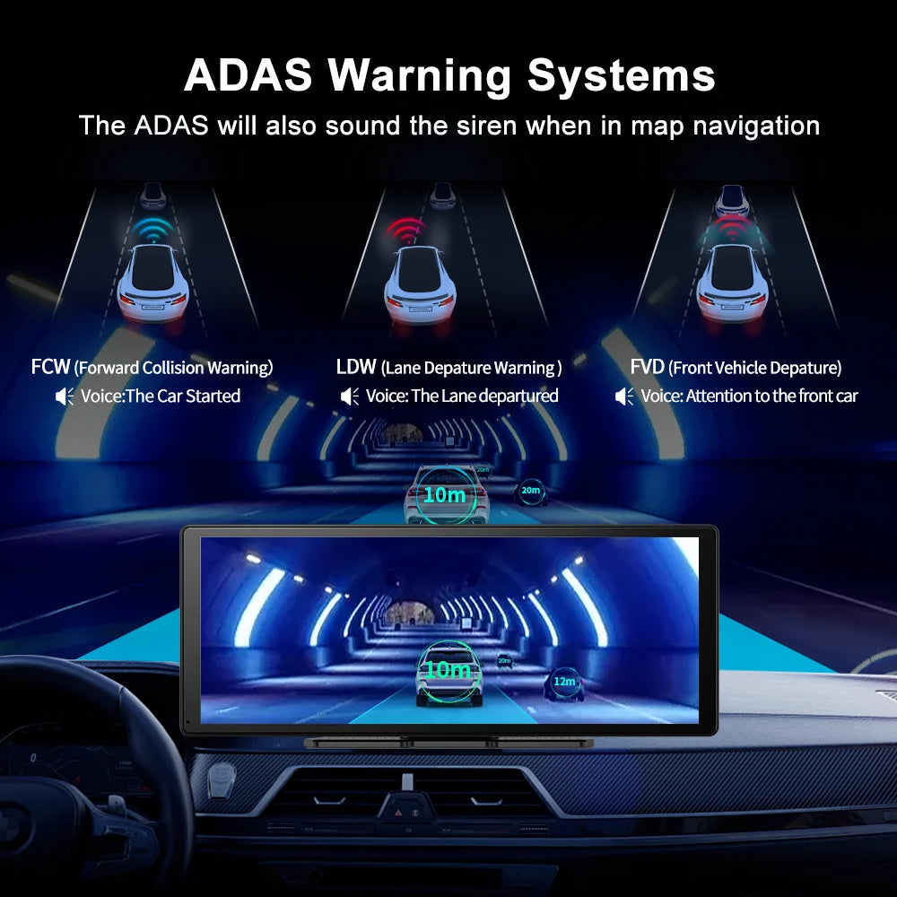 Câmara de Tablier 4K Imagebon H50 de 11.3" ADAS CarPlay Sem Fios e Android Auto Gravação de 3 Canais Time Lapse Monitor de Estacionamento 24h Caixa Negra