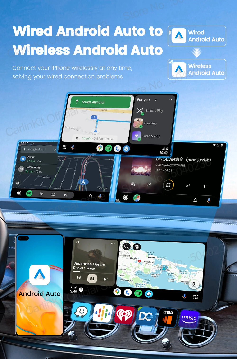 CarlinKit 5.0 C2Air 2-In-1 CarPlay Android Auto Wireless Adapter For Wired CarPlay Android Auto Cars Online Upgrade Plug & Play