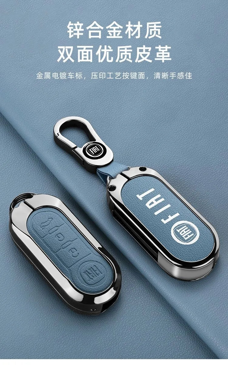 Leather Car Remote Key Case Cover Shell Protector for Fiat Ducato 500 500L Panda Grande Punto Lancia Musa Keychain Accessories