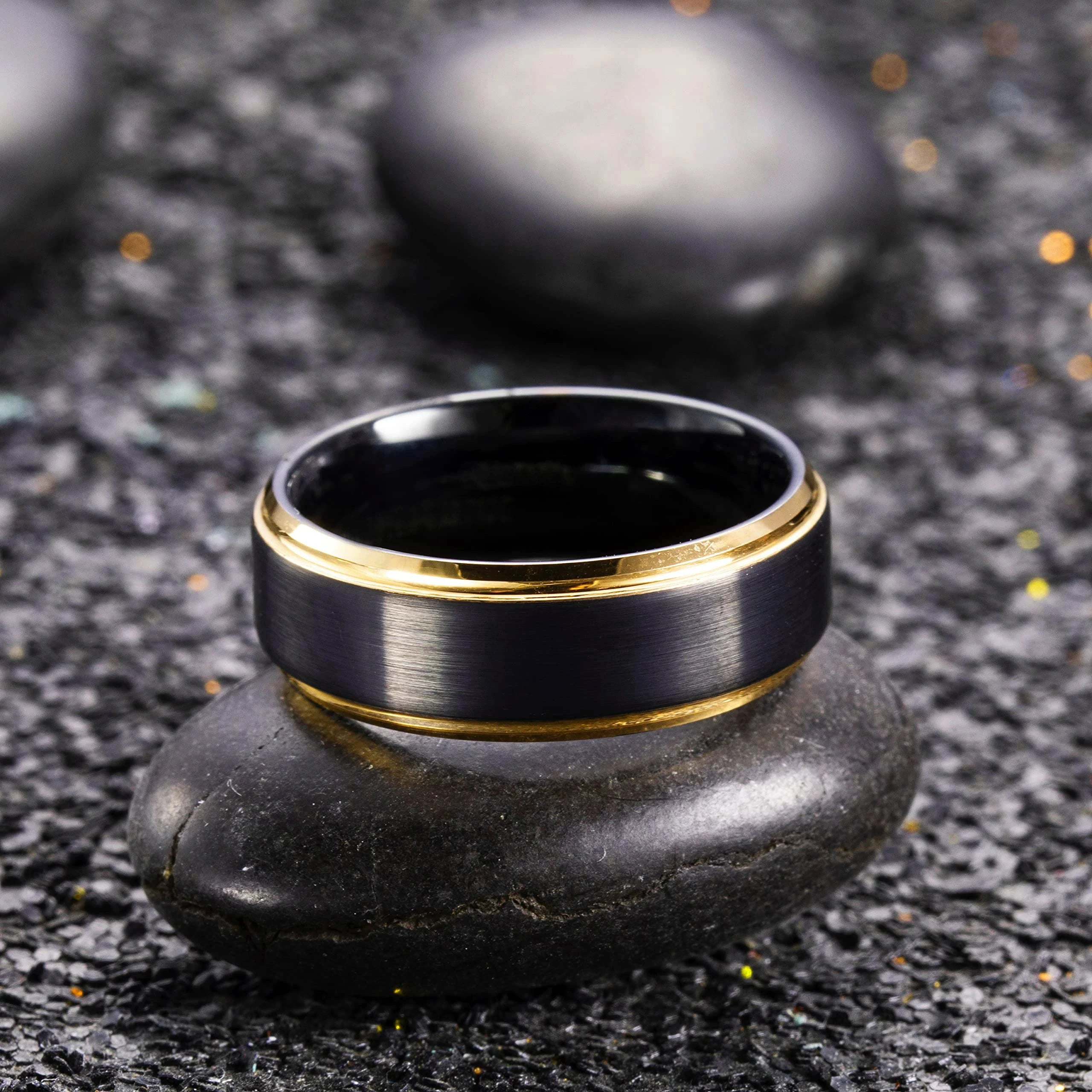 8mm Brushed Stainless Steel Step Edge Ring Multi-Color Collection